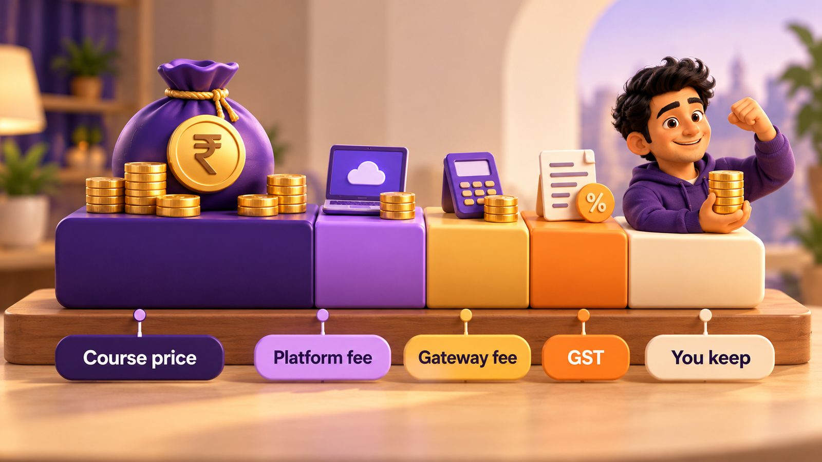 How one course sale splits into platform fee, gateway fee, GST and what you keep