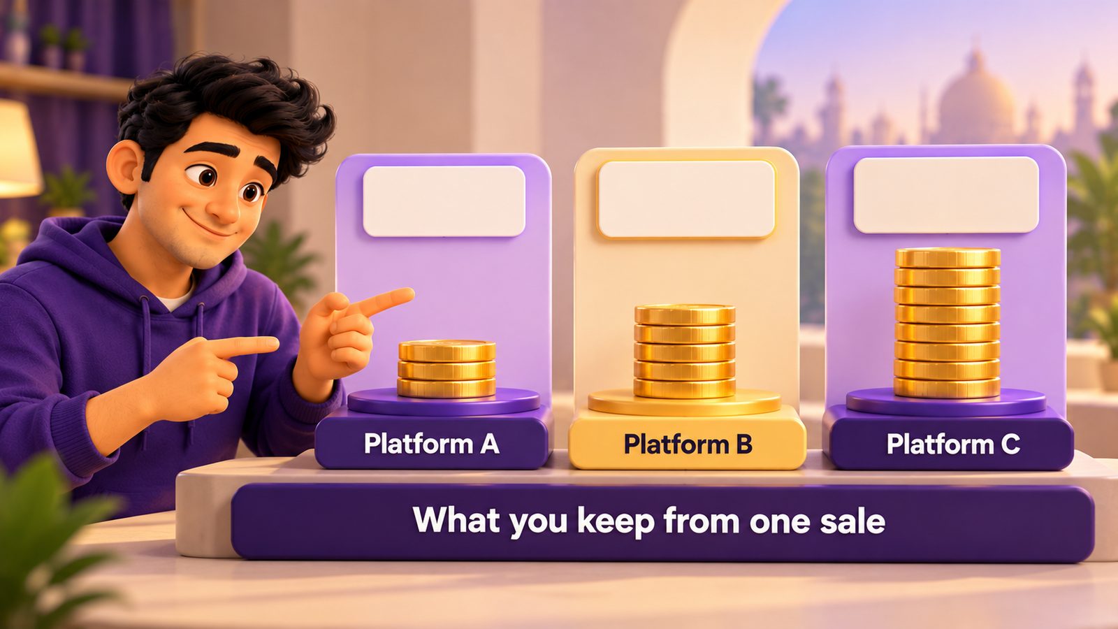 What a creator keeps from one sale on three different course platforms