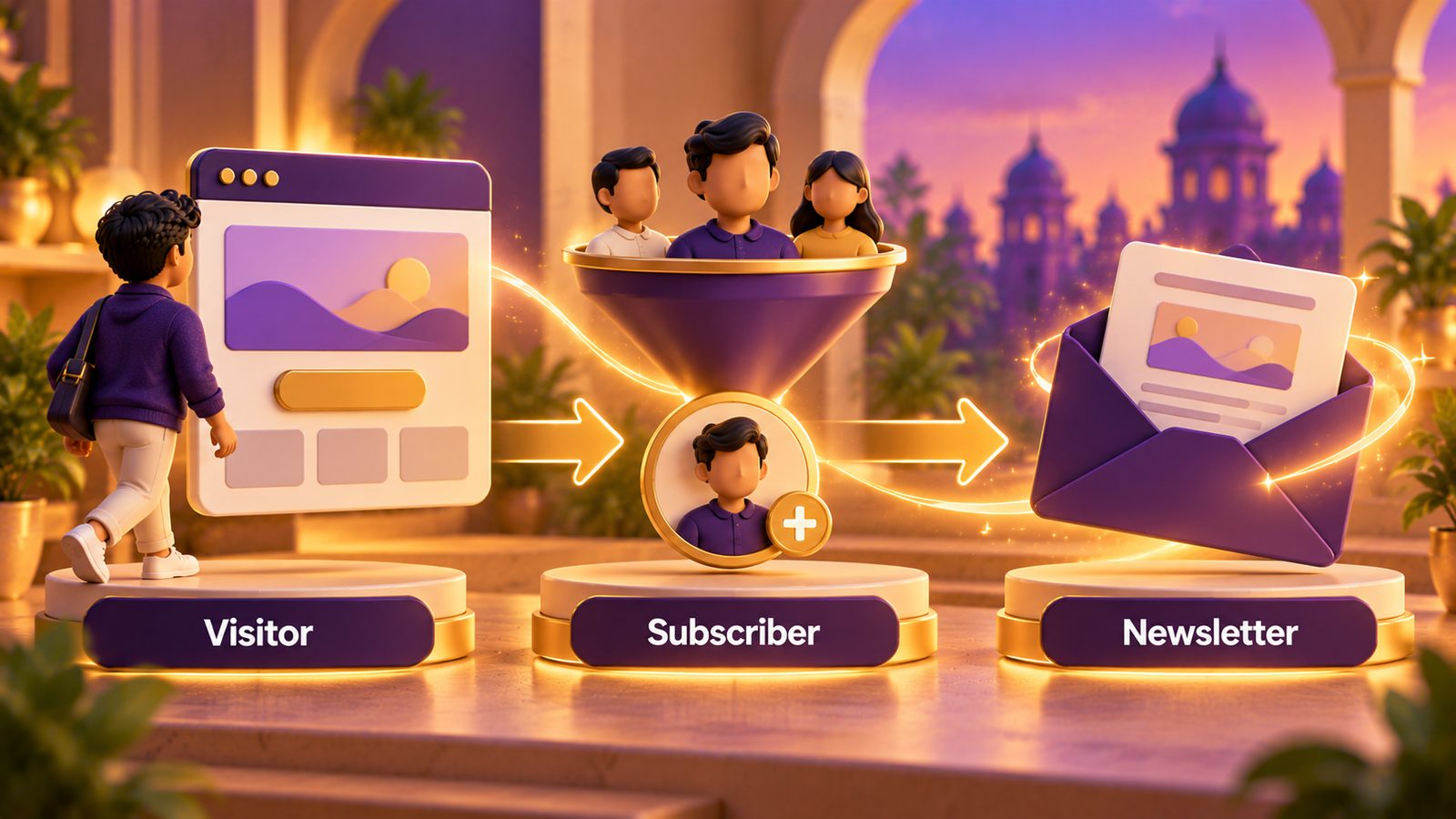 Email list funnel: visitor to subscriber to newsletter