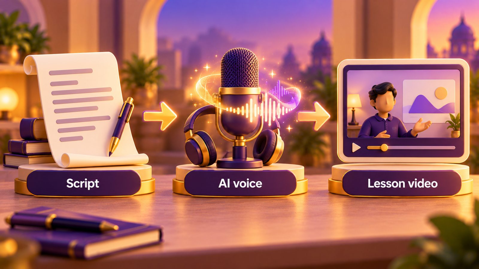 AI voiceover workflow: script to AI voice to lesson video